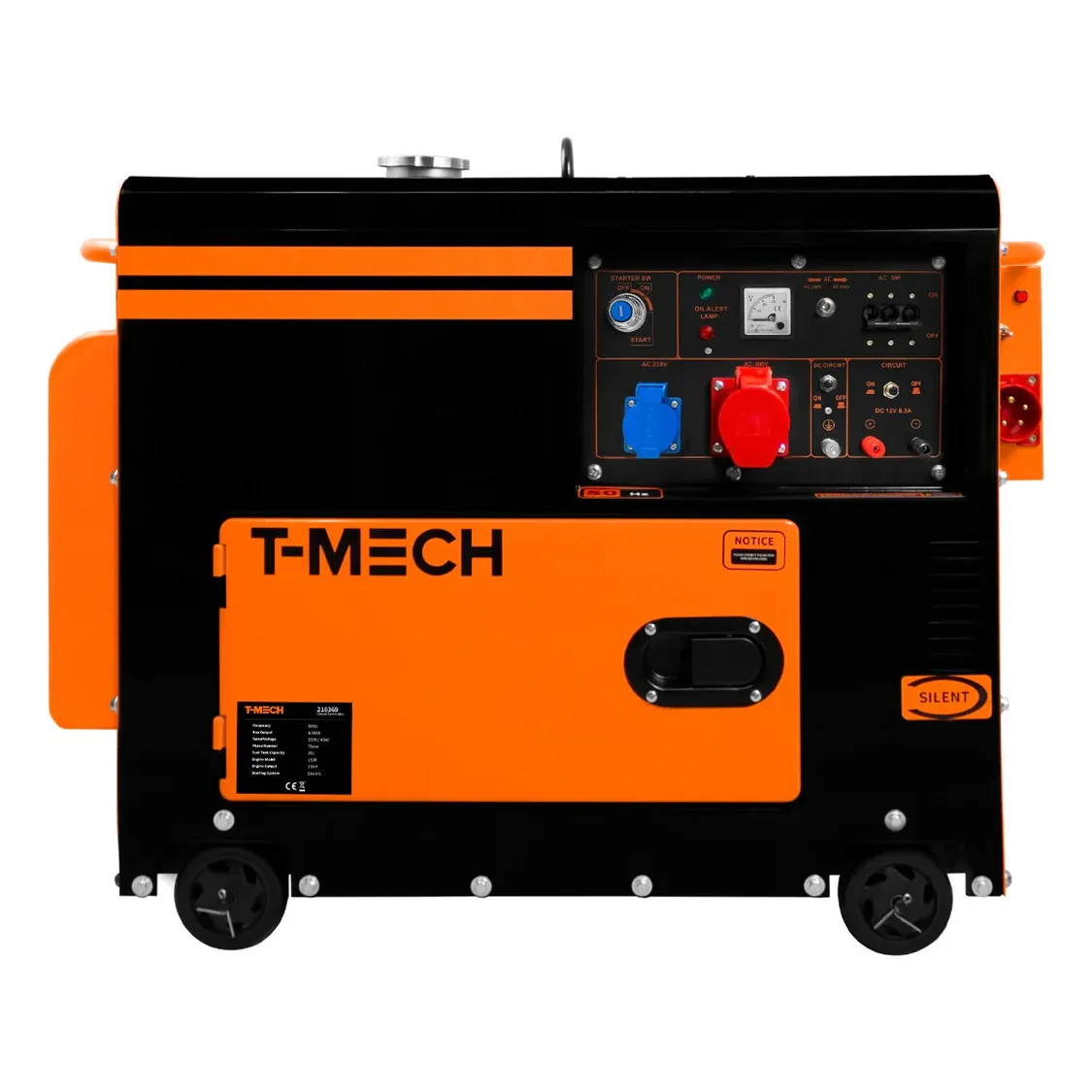 Diesel‑Generator 6,5 kVA, dreiphasig (230/400 V) – geräuscharm 72 dB, ATS, E‑Start, 20‑L Tank, 16,5 h Laufzeit