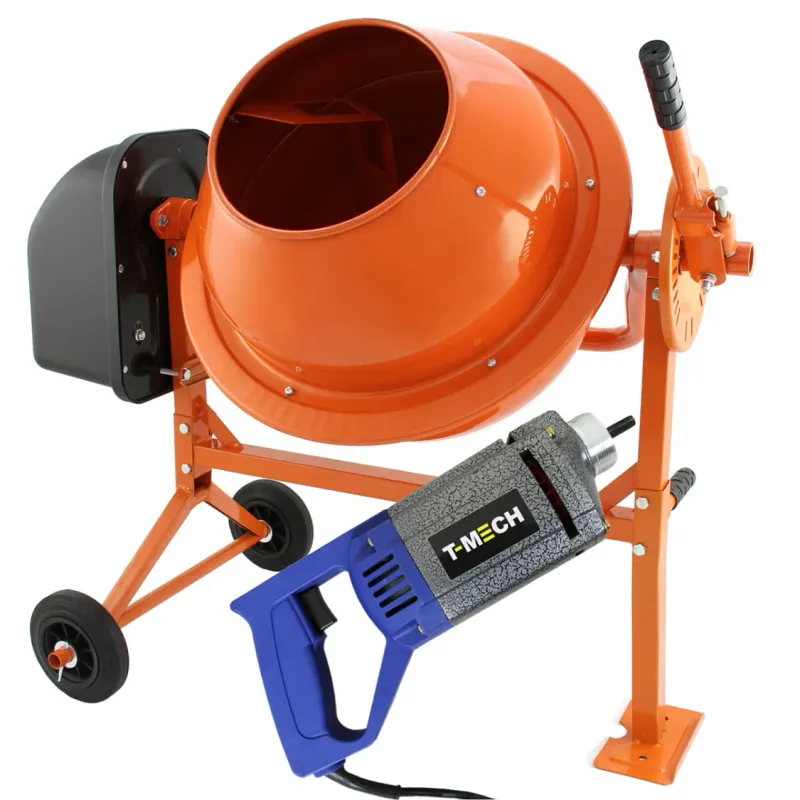 Set: Zementmischer 70 L (250 W) + Hand‑Betonrüttler 1100 W, 2‑m Schaft – 4860 VPM, 30 U/min