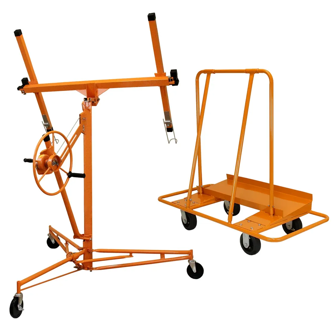 Set: Plattenheber 3,4 m (68 kg) + Plattenwagen 1000 kg – Kippfunktion, CE, 10‑cm Rollen, rutschfestes Deck
