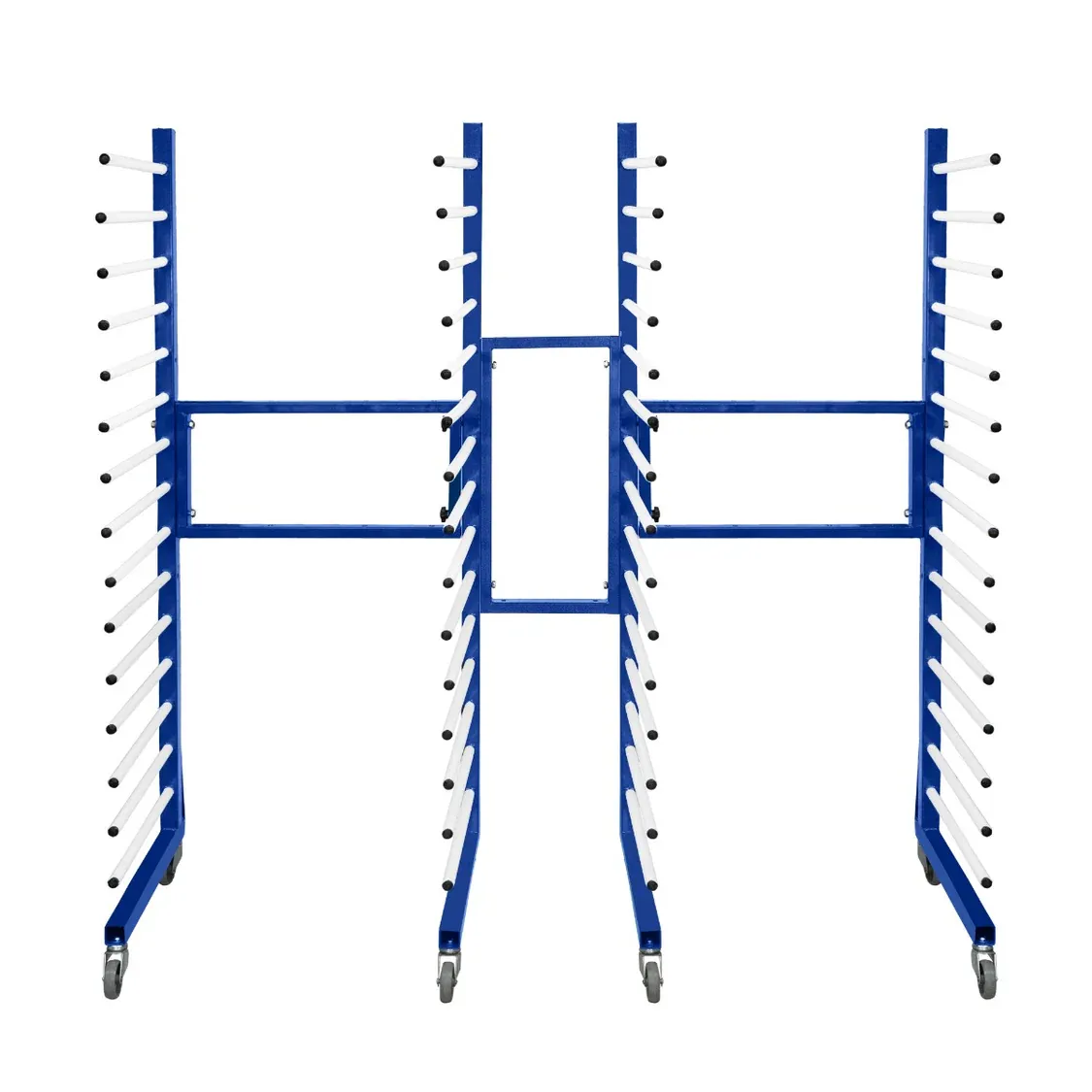 Set: 2 x Sprühtrocknungswagen + 2‑Wege‑Anschluss – 15 Ebenen, 25 kg/Ebene, verstellbar, 360° Rollen