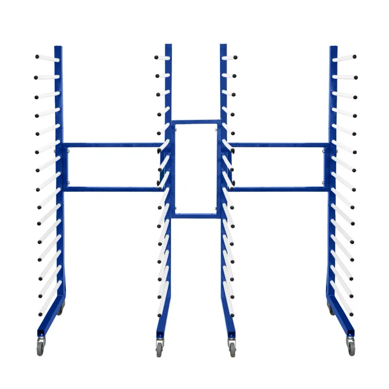 Set: 2 x Sprühtrocknungswagen + 2‑Wege‑Anschluss – 15 Ebenen, 25 kg/Ebene, verstellbar, 360° Rollen