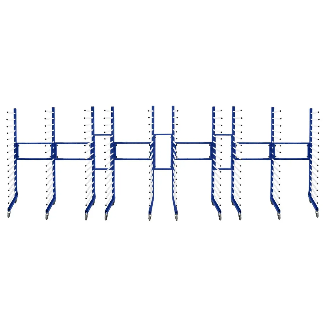 Set: 5 x Sprühtrocknungswagen + 4 x 2‑Wege‑Anschluss – 15 Ebenen, 25 kg/Ebene, verstellbar, 360° Rollen