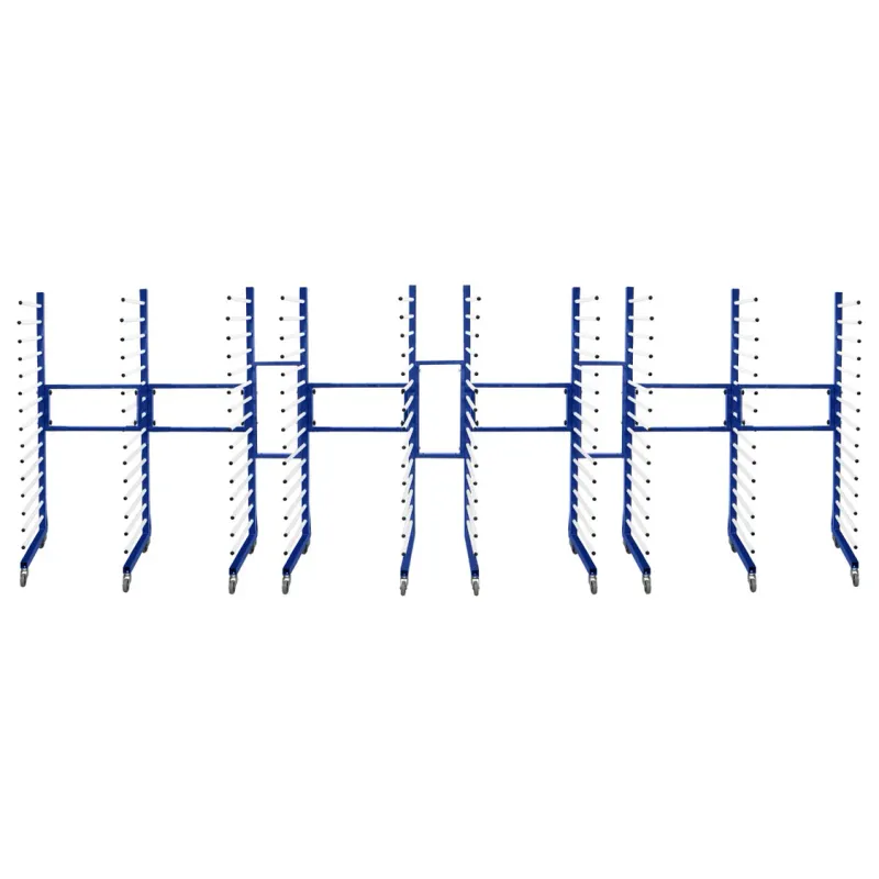 Set: 5 x Sprühtrocknungswagen + 4 x 2‑Wege‑Anschluss – 15 Ebenen, 25 kg/Ebene, verstellbar, 360° Rollen
