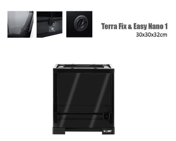 Terra Fix & Easy Nano 1 – Terrarium 30 x 30 x 32 cm, mit Schwingtüren, Schloss, Lüftungsgitter, wasserdichtem Boden