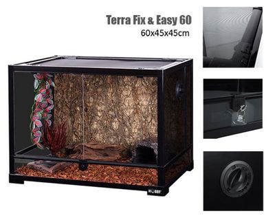 Terra Fix & Easy 60 – Terrarium 60 x 45 x 45 cm, Schwingtüren, Schloss, variable Lüftung, wasserdichter Boden