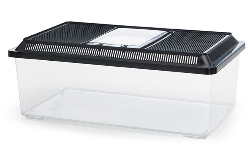 Fauna Box Low 18 L – Transparentes Terrarium/Transportbox von Savic, mit Lüftung und Fütterungstür