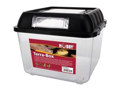HOBBY Terra Box 1 – 20,5 x 20,5 x 17 cm, Transport‑/Aufbewahrungsbox mit Abdeckung &amp; Futterklappe