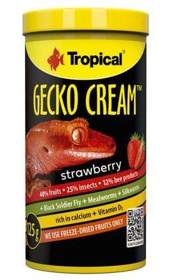 Tropical Gecko Cream Erdbeere 250 ml – Vollwertiges Pulverfutter für Kronengeckos &amp; fruchtfressende Reptilien