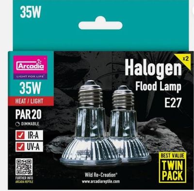 Arcadia Halogen Basking Spot 35 W Doppelpack – Leistungsstarke, dimmbare Halogenlampen