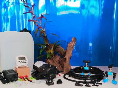 Beregnungsanlage Bausatz 2 Duo Düsen Blue-Line – Komplettset mit 5 L Wassertank &amp; 24V Power-Timer