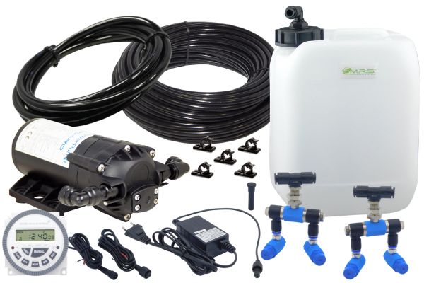 Beregnungsanlage Bausatz 2 Duo Düsen Blue-Line – Komplettset mit 5 L Wassertank & 24V Power-Timer