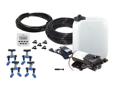 Beregnungsanlage Bausatz 4 Duo Düsen Blue-Line – Komplettset mit 5 L Wassertank &amp; 24V Power-Timer