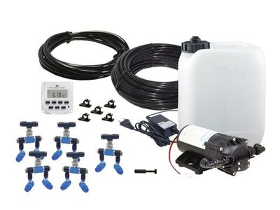 Beregnungsanlage Bausatz 5 Duo Düsen Blue-Line – Komplettset mit 5 L Wassertank &amp; 24V Power-Timer
