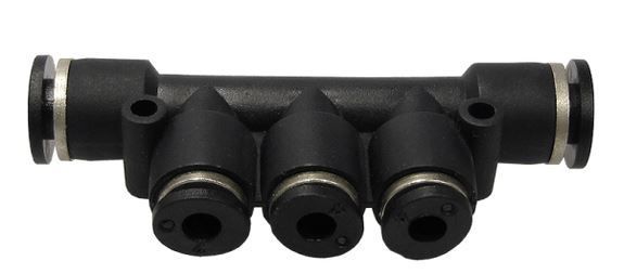 Dreifach-Durchgangsverteiler 2x 8 mm auf 3x 4 mm – Kunststoff-Steckverbinder für Druckschläuche