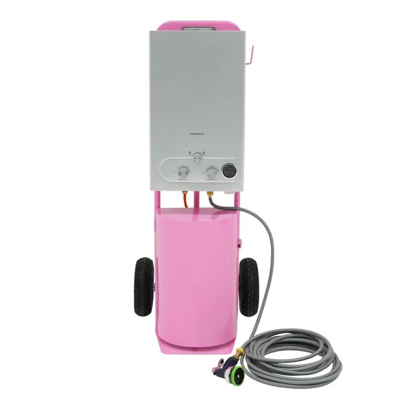 Tragbare Deluxe Pferdedusche Rosa – Mobiles Pferde-Duschsystem mit 36 kW Gasboiler und 10 m Schlauch