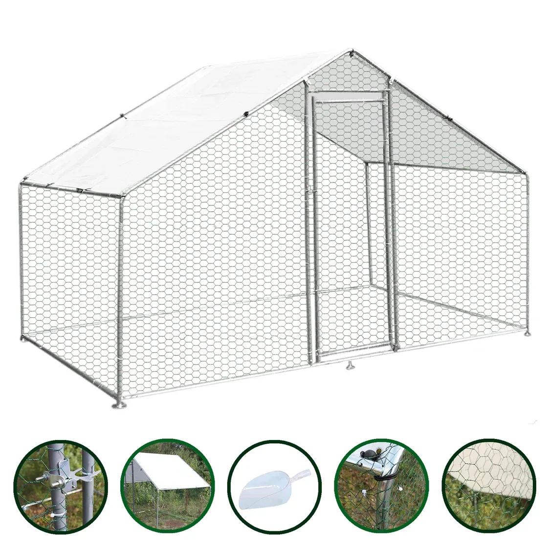 Hühner Freilauf / Geflügelstall 4m x 2m x 2m – Verzinkter Stahlrahmen mit UV-beständigem Sonnendach