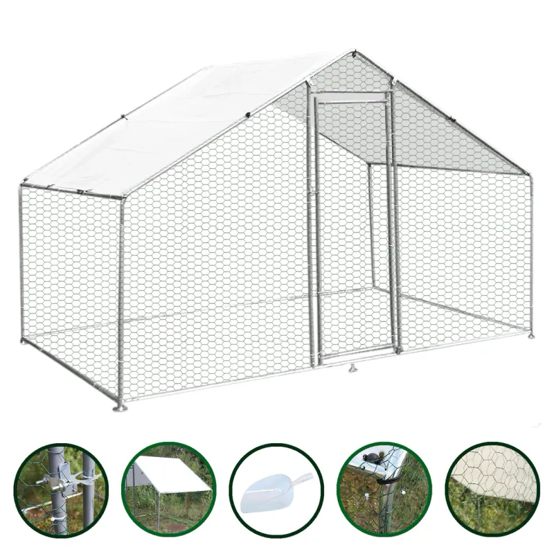Hühner Freilauf / Geflügelstall 4m x 2m x 2m – Verzinkter Stahlrahmen mit UV-beständigem Sonnendach