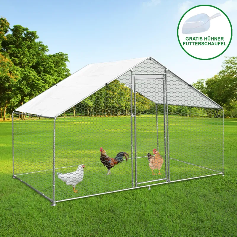 Hühner Freilauf / Geflügelstall 4m x 2m x 2m – Verzinkter Stahlrahmen mit UV-beständigem Sonnendach