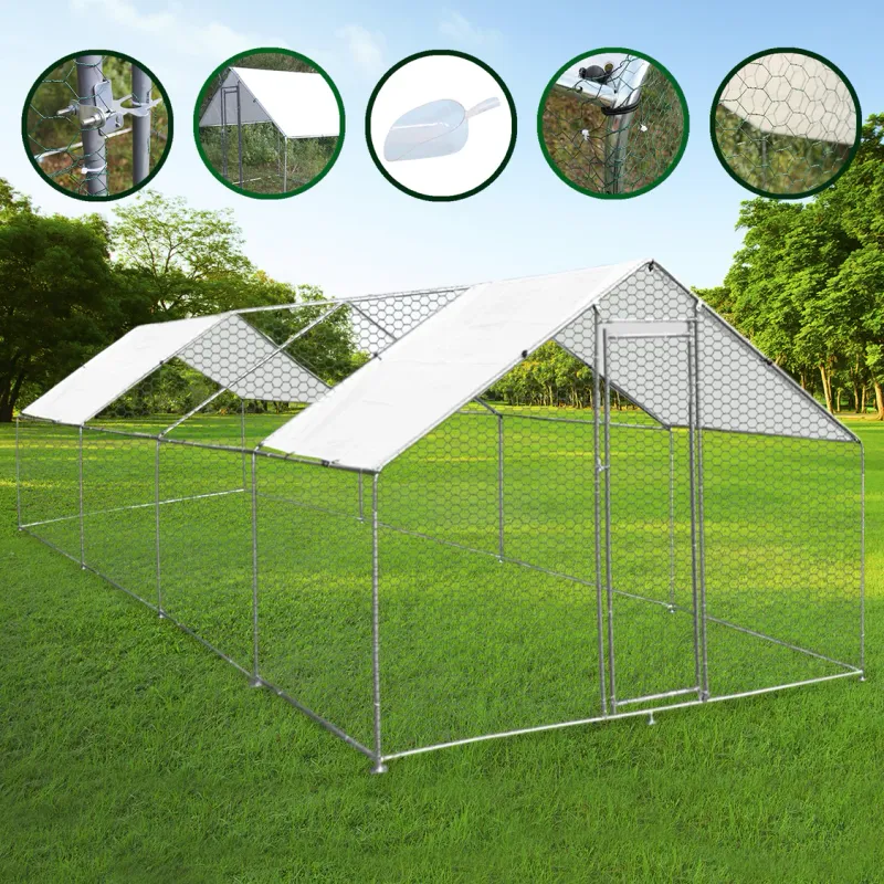 Hühnerstall Freilauf 4x8x2m mit verzinktem Stahlrahmen & gratis UV-Sonnendächern