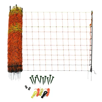 Elektrisches Geflügelnetz, Weidezaun 50 m, 120 cm hoch mit 14 Doppelspitzen &amp; Reparaturset