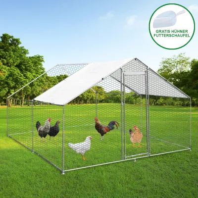 Hühnerfreilauf / Hühnerstall 3x4x2m mit verzinktem Stahlrahmen &amp; gratis UV-Sonnendach