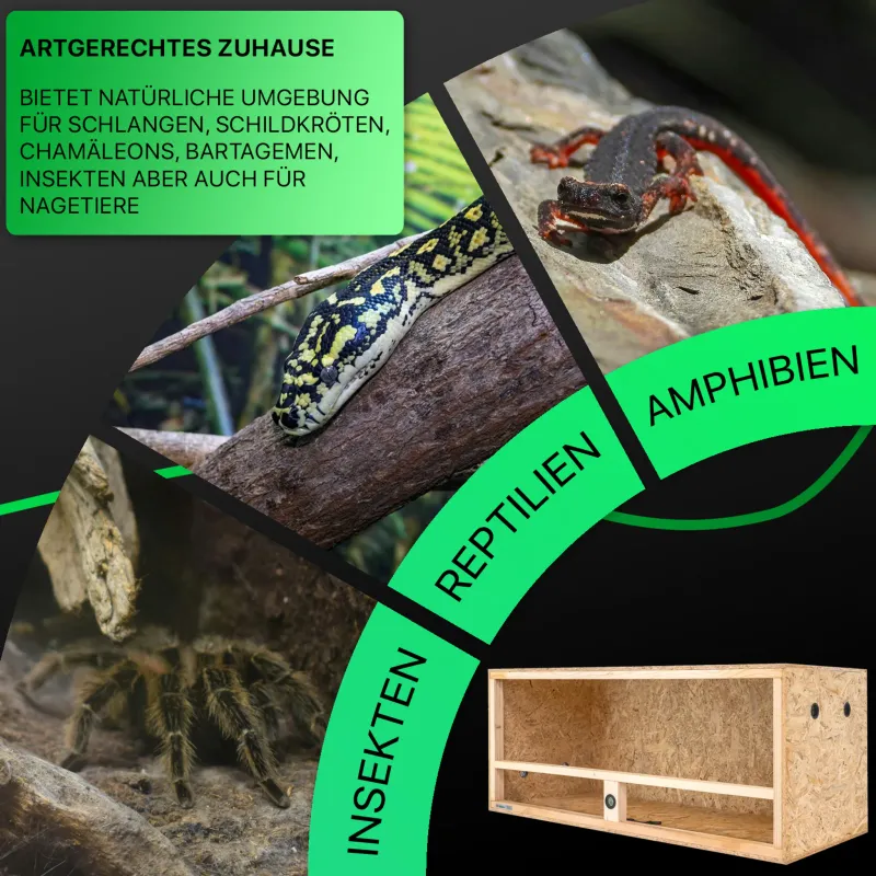 Holz Terrarium 100x50x50 cm mit Seitenbelüftung & integriertem Hygrometer, OSB-3