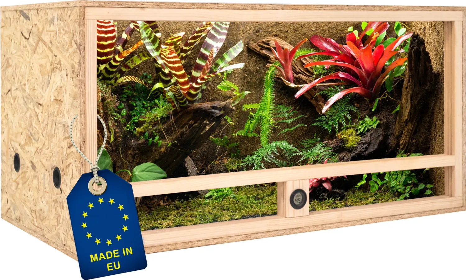 Holz Terrarium 100x50x50 cm mit Seitenbelüftung &amp; integriertem Hygrometer, OSB-3