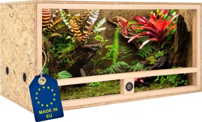 Holz Terrarium 100x50x50 cm mit Seitenbelüftung &amp; integriertem Hygrometer, OSB-3