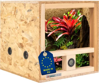 Mini Terrarium 40x40x40 cm mit Seitenbelüftung &amp; integriertem Hygrometer, OSB-3