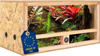 Holz Terrarium 80x40x40 cm mit Seitenbelüftung &amp; integriertem Hygrometer, OSB-3
