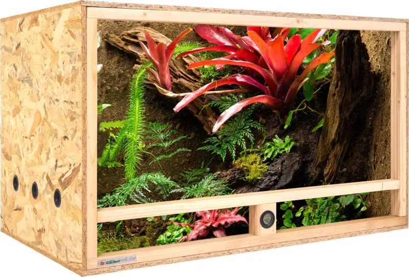 Holz Terrarium 100x60x60 cm mit Seitenbelüftung & integriertem Hygrometer, OSB-3