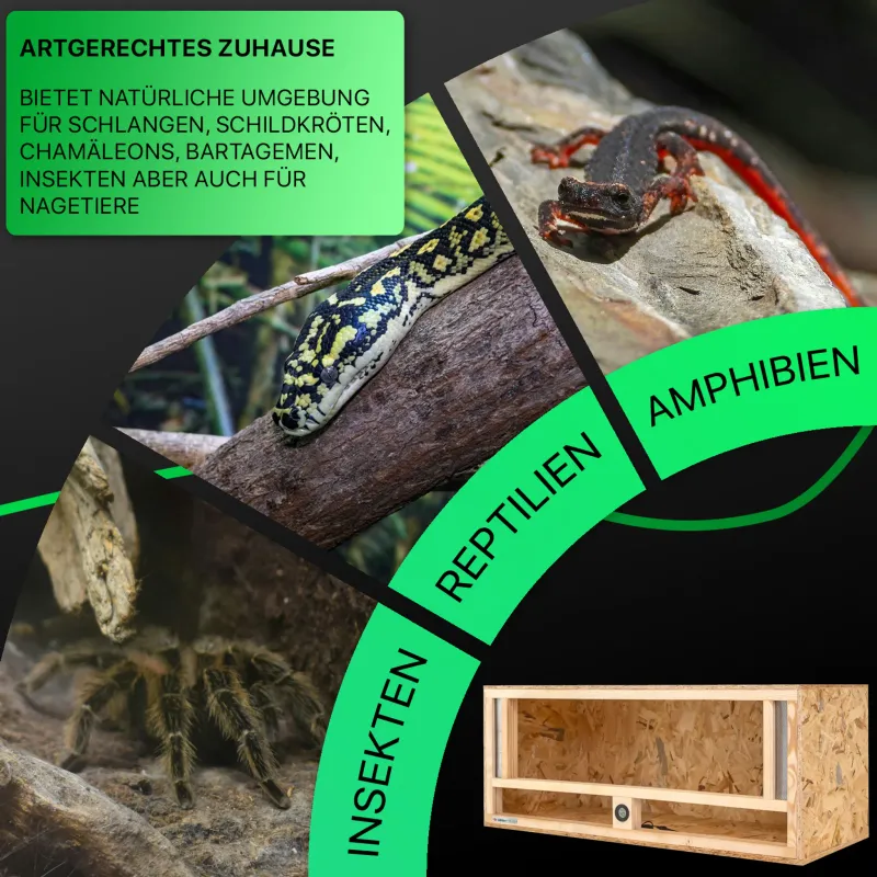 Holz Terrarium 100x40x40 cm mit Frontbelüftung & integriertem Hygrometer, OSB-3