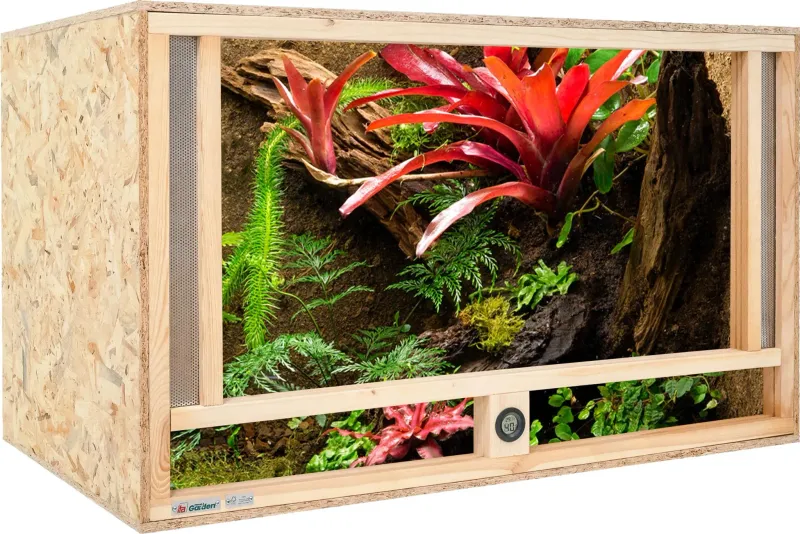 Holz Terrarium 120x60x60 cm mit Frontbelüftung & integriertem Hygrometer, OSB-3