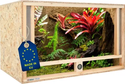 Holz Terrarium 100x50x50 cm mit Frontbelüftung &amp; integriertem Hygrometer, OSB-3