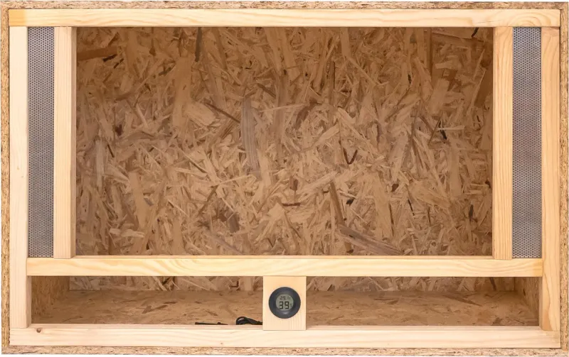 Holz Terrarium 80x50x50 cm mit Frontbelüftung & integriertem Hygrometer, OSB-3