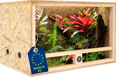 Holz Terrarium 80x50x50 cm mit Seitenbelüftung &amp; integriertem Hygrometer, OSB-3