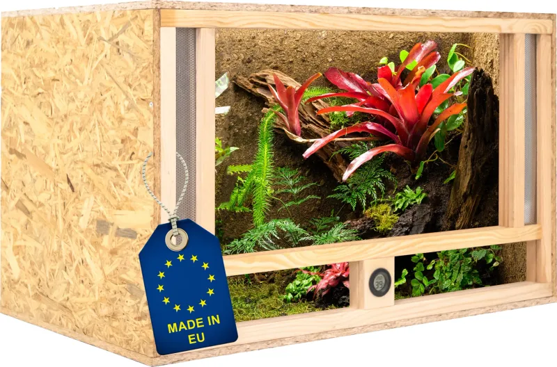 Holz Terrarium 80x50x50 cm mit Frontbelüftung &amp; integriertem Hygrometer, OSB-3