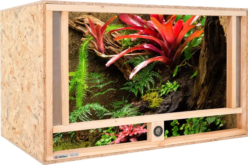 Holz Terrarium 100x60x60 cm mit Frontbelüftung & integriertem Hygrometer, OSB-3