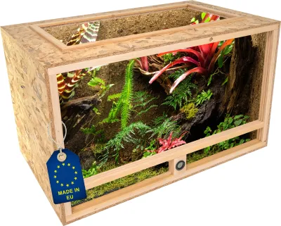 Holz Schildkröten-Terrarium 100x60x60 cm mit offenem Dach &amp; integriertem Hygrometer, OSB-3
