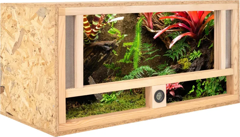 Holz Terrarium 80x40x40 cm mit Frontbelüftung & integriertem Hygrometer, OSB-3