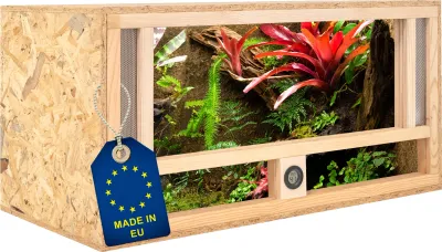 Holz Terrarium 80x40x40 cm mit Frontbelüftung &amp; integriertem Hygrometer, OSB-3