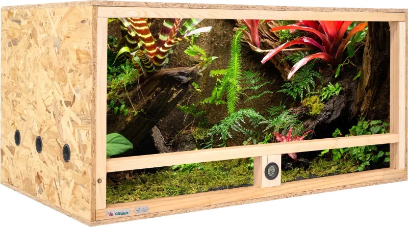 Holz Terrarium 100x60x50 cm mit Seitenbelüftung & integriertem Hygrometer, OSB-3