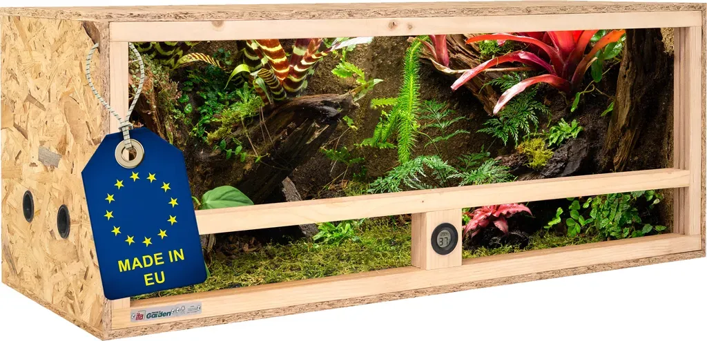 Holz Terrarium 100x40x40 cm mit Seitenbelüftung &amp; integriertem Hygrometer, OSB-3