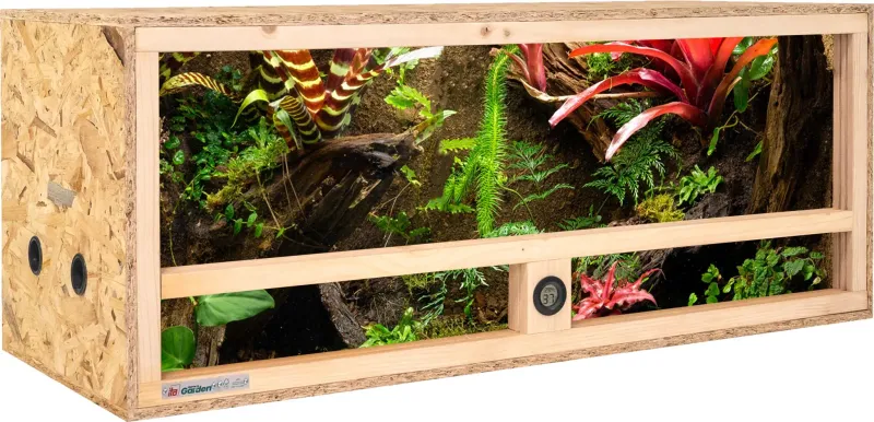 Holz Terrarium 100x40x40 cm mit Seitenbelüftung & integriertem Hygrometer, OSB-3