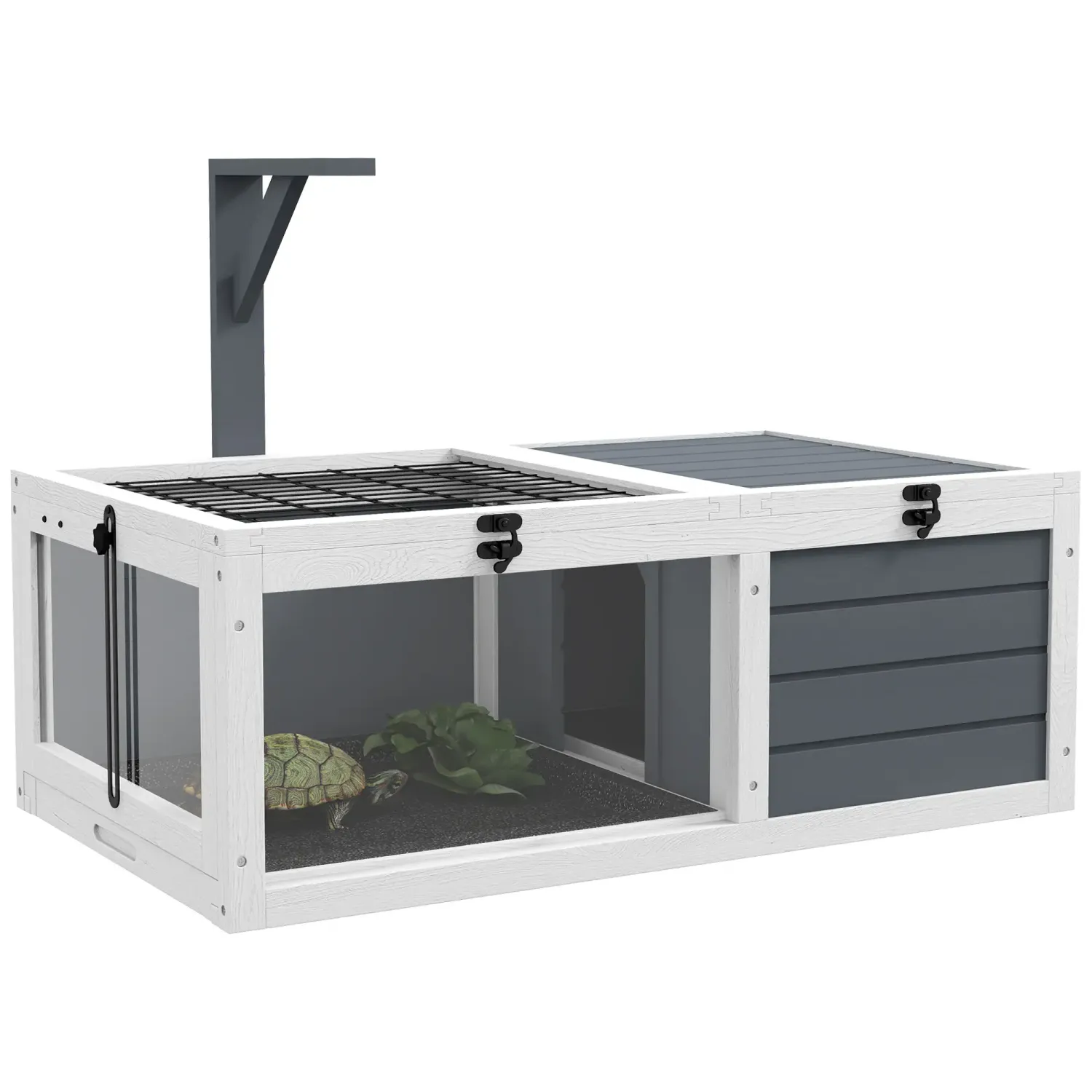Terrarium Schildkrötengehege 81x48x31,5 cm mit 2 Räumen, Lampenhalter &amp; herausziehbaren Tabletts