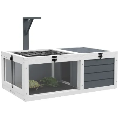 Terrarium Schildkrötengehege 81x48x31,5 cm mit 2 Räumen, Lampenhalter &amp; herausziehbaren Tabletts