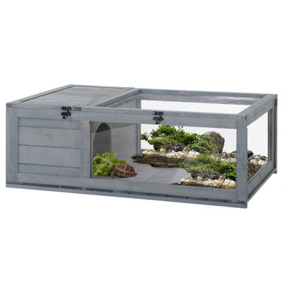 Terrarium Schildkrötenhaus 91x60,5x32 cm mit aufklappbarer Oberseite &amp; zwei Zonen, Holz