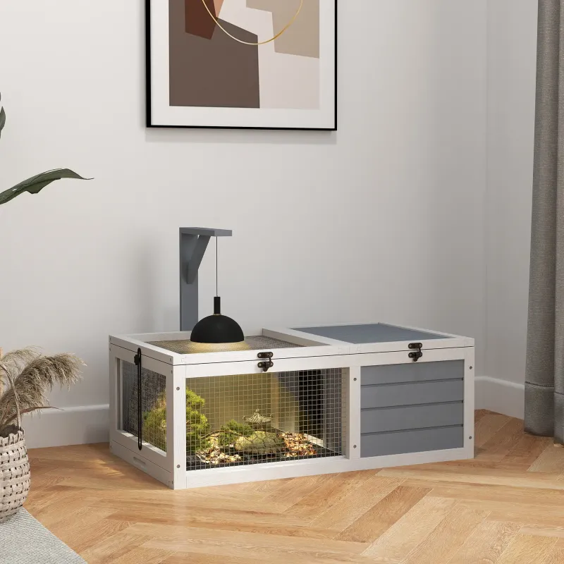 Terrarium Schildkrötenhaus 81x48x31,5 cm mit Doppelraum, Lampenhalter & herausnehmbaren Tabletts