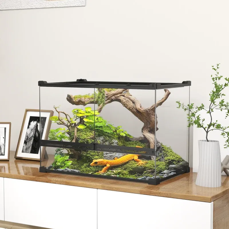 Glas-Terrarium 50x30x35 cm mit wasserdichtem Boden, Knopfschloss & Rundumsicht