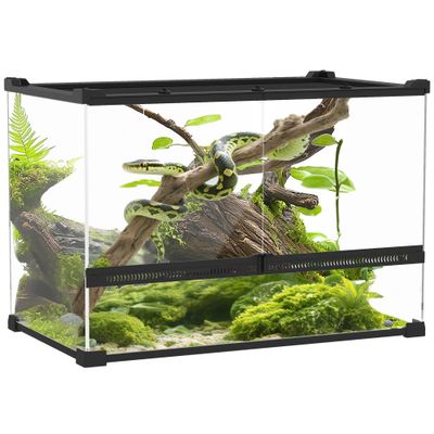 Glas-Terrarium 50x30x35 cm mit wasserdichtem Boden, Knopfschloss &amp; Rundumsicht